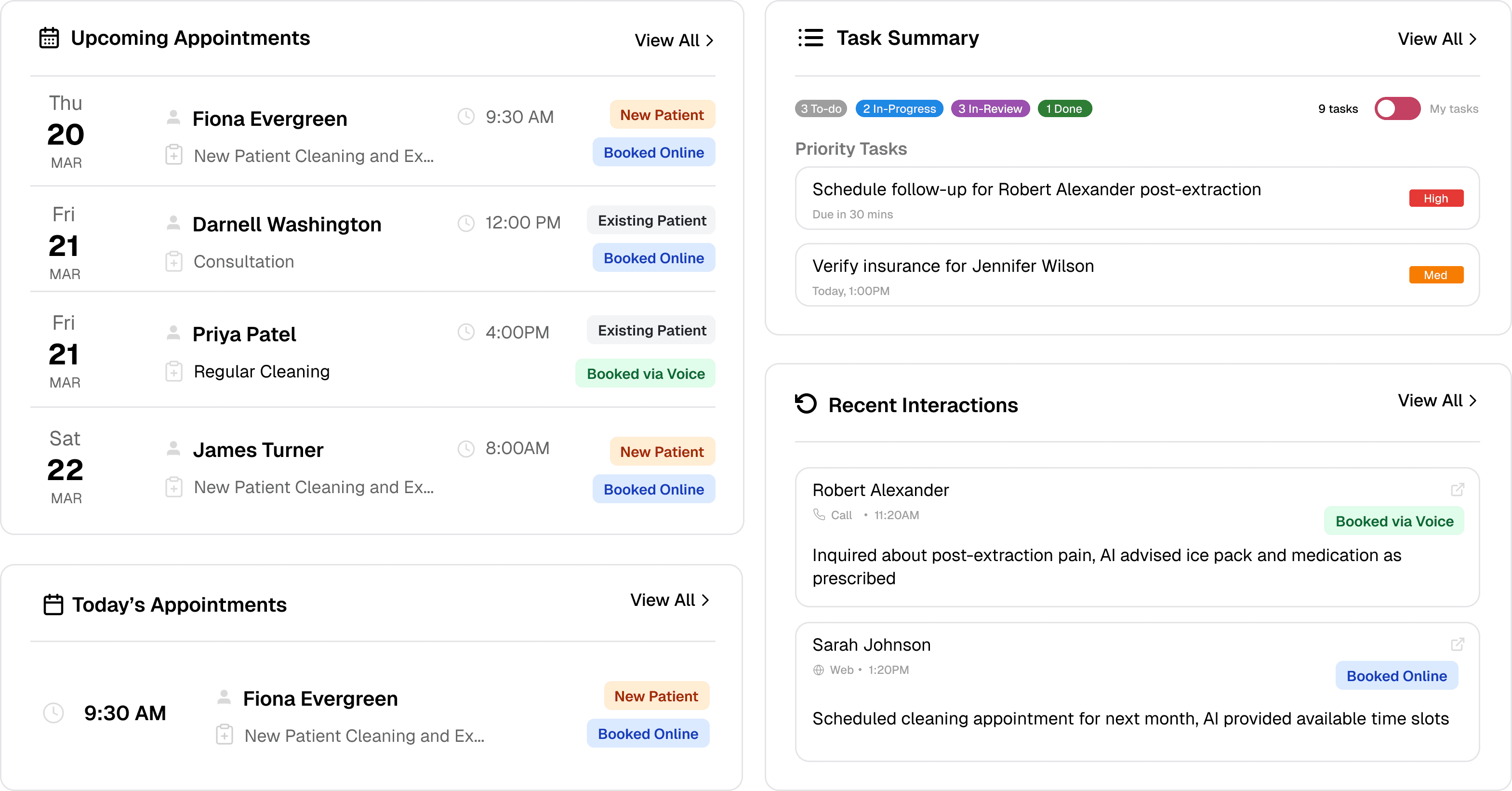 Dashboard screenshots